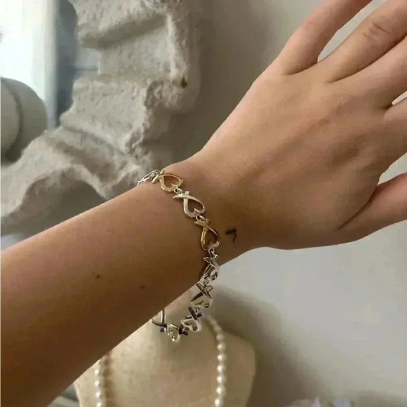 Silver  925 duo tone silver bracelet 8” - Picture 2 of 5